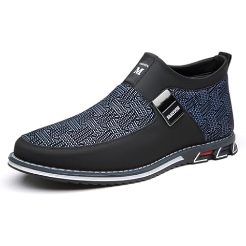 Veslexth Men Mid Top Shoes Casual Slip On Loafers Durable Fashion Boots Male Dress Sneakers Blue Cover