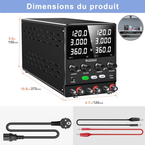 Alimentation de laboratoire double 120V 3A DC réglable série parallèle - 6