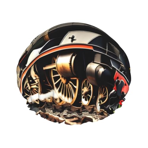 Bonnet de douche léger à motif locomotive à vapeur pour homme et femme - Réutilisable - Doux - Bonnet de bain