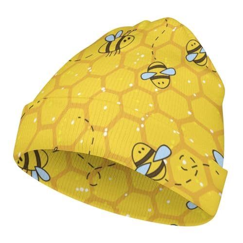 Cute Honey Bee Pattern Kids Beanie Hat for for Girls Boys Children Cap Winter Knitted Chemo Cancer Headwear Accessories Gifts Decoration Black