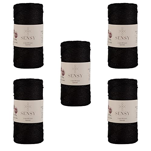 S Sensy 2mm Sparkle-Premium Polypropylene Macrame Cord 5 Pack Black Sparkle