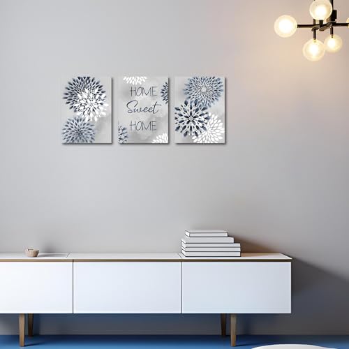 sechars Home Sweet Home Signs Wall Decor Blue and Grey Kitchen Bathroom Wall Art Dahlia Flower Painting Canvas Prints Framed (Blue) by sechars - Image 5