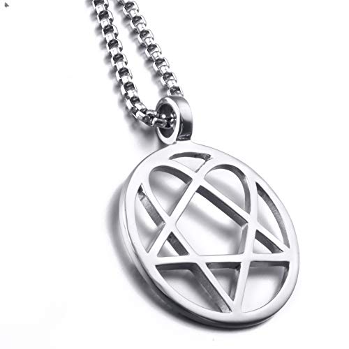 Elfasio Mens Womens Stainless Steel Pendant Necklace Heartagram Star Heart Him Chain Vintage Jewelry 20 Inch #TOP3