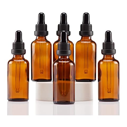 Yizhao 50ml Amber Dropper Bottle, Empty Eye Glass Dropper Bottles with [Glass Pipette Dropper],Small Sample Glass Bottles,for Essential oil Diffuser,Massage,Beauty Oil Mix - 6 Pcs Cover