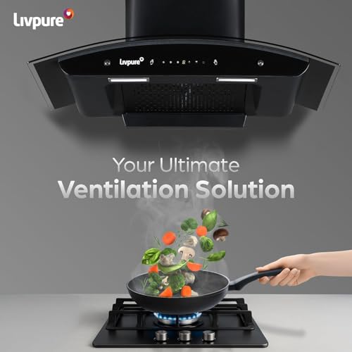 Image of Livpure Avian Neo 90 cm | Curved Glass | 1500 m /hr Suction | Filterless | Touch & Gesture Control | Low Noise | 10 Years Motor + 2 Years Comprehensive Warranty | Black
