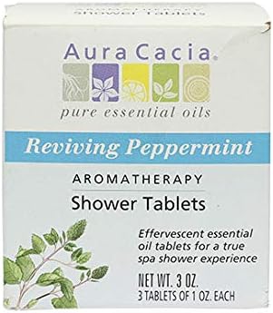 Aura Cacia Reviving Peppermint Aromatherapy Shower Tablets | Contains 3 Individually Wrapped 1 oz. Tablets