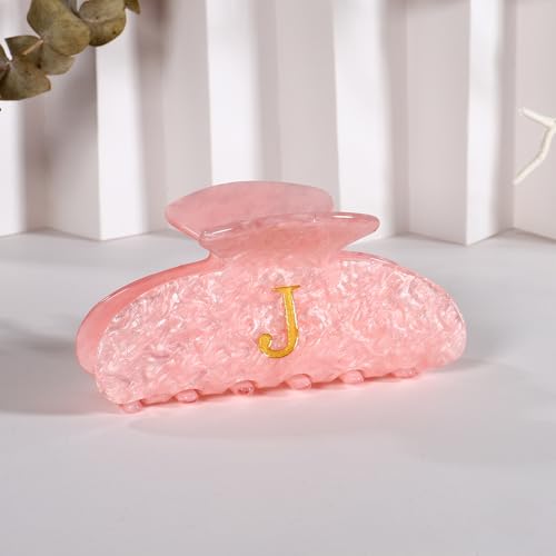Image of LILIE&WHITE Acrylic Letter Hair Clips For Women Stylish J Monogram Hair Claw Alphabet Hair Clip Fashion Glitter Claw Clips Elegant And Durable Hair Accessory Large Hair Clips Pink J