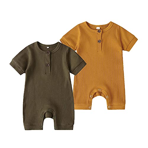 Image of Baby Boy Girl 2 Pack Solid Romper Short/Long Sleeve One Piece Jumpsuits Clothes Sets