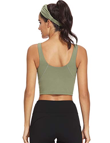 Hiverlay Sports Bras for Women Crop Tank Top with Build in Bra Gym Padded Yoga Bra Athletic Fitness Workout Running Top Avocado Green L