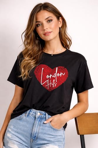 Image of London Hills Women's Loose Fit Printed Cotton T-Shirt Pack of 2 | Casual Round Neck Half Sleeve Graphic Tee | Breathable Summer Top for College, Travel & Outing