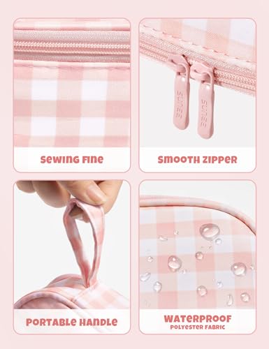 Image of SUNEE Cute Pencil Case, Large Colored Pencil Pouch, Aesthetic Pen Bag with Zipper, Kawaii Stationery Storage and Organizer, School Supplies for Teen and Adult, Boys & Girls, Pink Checkered