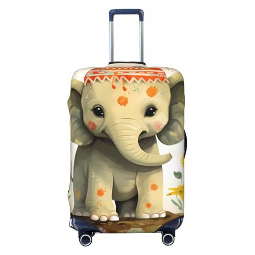 Cartoon Elephant with Plant Painting Travel Luggage Cover Elastic Washable Suitcase Cover Protector Fashion Stretch Baggage Covers Dustproof Suitcase Sleeve Fits 18-32 inch luggage Large