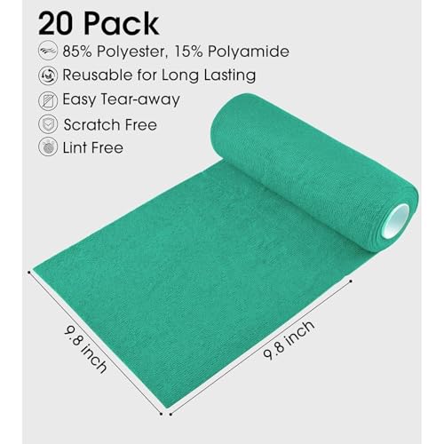 Image of LINEAR Microfiber Cleaning Cloth Roll | Kitchen Towel Roll | Cleaning Towels - Reusable and Washable Cloths for Kitchen, Washable and Reusable (20- Pack) 25 x 26 Cms (1, Green, Medium)