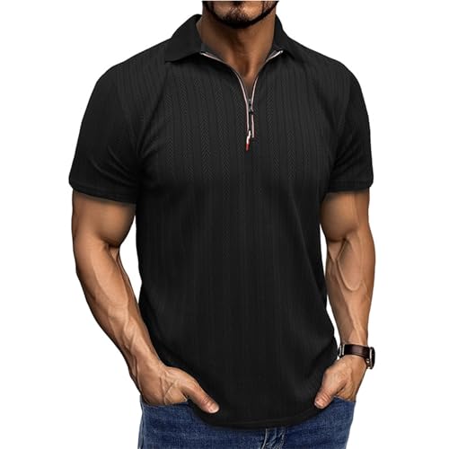 Amazon.com: evzosrz Men's Quarter Zip Polo Shirts Textured Knit