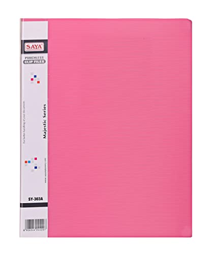 Image of Saya Report File Folder - A4 Size | Professional Presentation Folder with Chrome Lever Clip, Inside Pocket, and Punchless Design | 2-Pack for School, Work, and Home Organization (A4, Pink)
