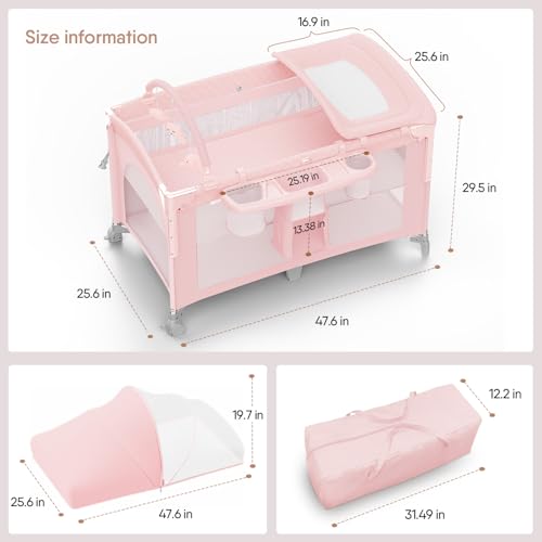 Image of Obee Odee 4 in 1 Baby Bassinet, Pack and Play, Bedside Crib Sleeper, Diaper Changer - Comes with Mattress, Mosquito Net, Bottom Storage and Toy Bar for Newborn to Toddles