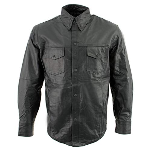 Men's Lambskin Leather Shirt w/Snapdown Collar & Gun Pockets4