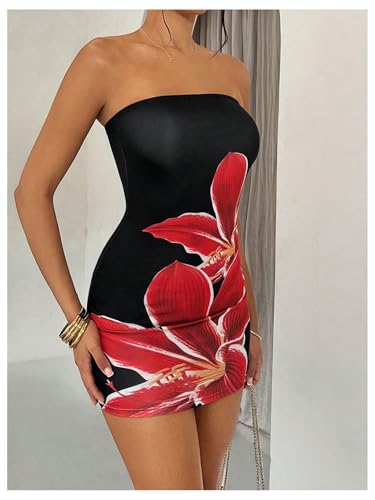 Image of Floerns Women's Floral Strapless Tube Dress Sleeveless Bodycon Mini Dress