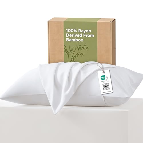 Bedsure Pillow Cases for Hair - 100% Rayon Derived from Bamboo Cooling Pillowcases 2 Pack with Envelope Closure Perfect for Hot Sleeper Gifts for Women Standard Size 50x75 cm Pure White