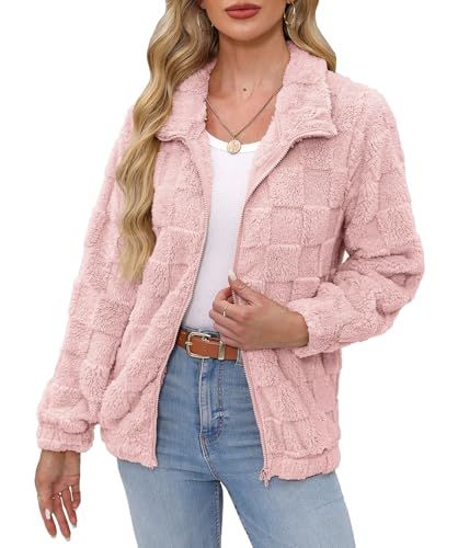 For G and PL Lady Winter Fleece Sherpa Zip Up Sweater Warm Lounge Fuzzy Jacket Pink L