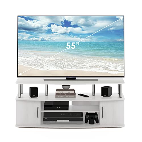 Furinno Jaya Large Entertainment Stand For Tv Up To 55 Inch, White Oak/Chrome #TOP6