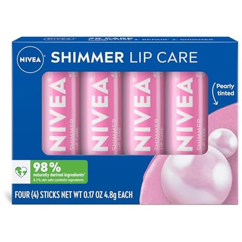 NIVEA Shimmer Lip Care, Moisturizing Lip Balm Stick, 4 Pack Cover