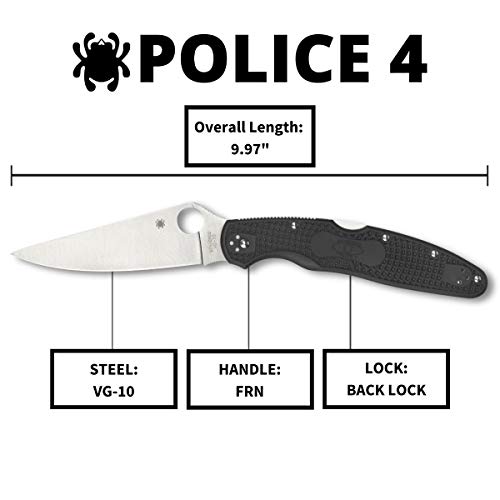 Spyderco Police 4 Folding Pocket Knife with 4.3" VG-10 Steel Blade and FRN Handle - EDC Knife for Men and Women, Perfect for Hunting, Tactical, Camping, Survival, Hiking - PlainEdge - C07PBK4 - Image 5