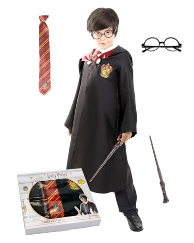 Funidelia Kit Disfraz Oficial de Harry Potter para Niño y Niña con túnica, corbata, gafas y varita, Túnica de Gryffindor Hogwarts, Disfraces de Carnaval, Halloween y Fiestas – Talla 10-12 años