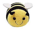 Handmade Crochet Fuzzy Bumblebee Stuffed Animal with Smile Face and White Wings Cuddly Knit Soft...