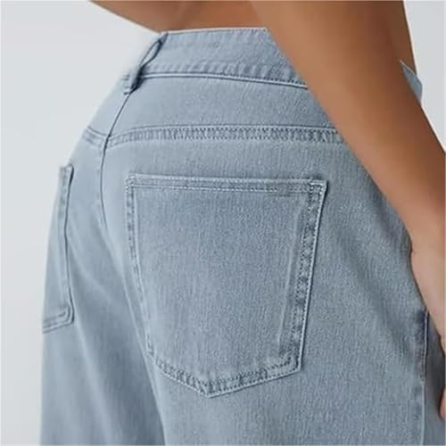 Asymmetrical Low-Rise Loose Jeans for Women, Wide Leg Baggy Straight Boyfriend Denim Pants Washed Casual Streetwear3