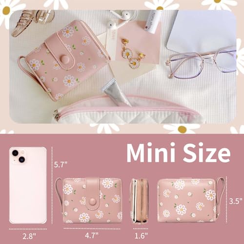 Cute Floral Wallet for Girls Daisy Flower Small Wallets For Women For Teen Girl Zipper Coin Pocket Purse (Pink)4