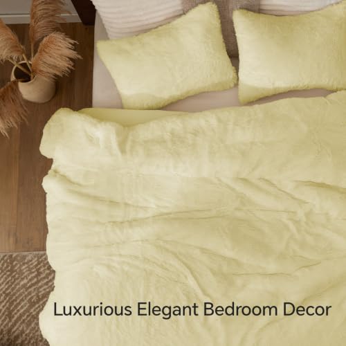 Image of BEDELITE Yellow Fluffy Comforter Set Queen, Fuzzy Faux Fur Comforter