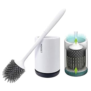 MEKEET Silicone Toilet Brush and Holder,Bathroom Toilet Brush Holder Set,Silicone Toilet Cleaning Brush Kit with Soft Bristle Brush (Flooring)