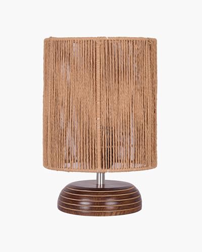 Image of Homesake Natural Weave Rope Table Lamp | Handcrafted Boho Bedside Light with Wooden Base | Warm Ambient Home Decor, Livra Collection, Lighting & Office Decor Light