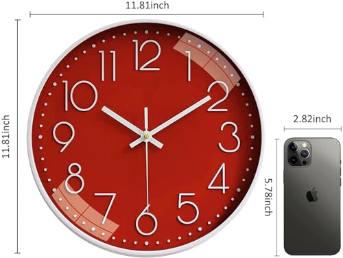 Image of TEKCOOL Plastic Digital Wall Clock 12 inch Silent Quartz Decorative Non-Ticking Classic Clock Battery Operated Round Easy to Read for Room /Home /Kitchen /Bedroom /Office /School- (Red);