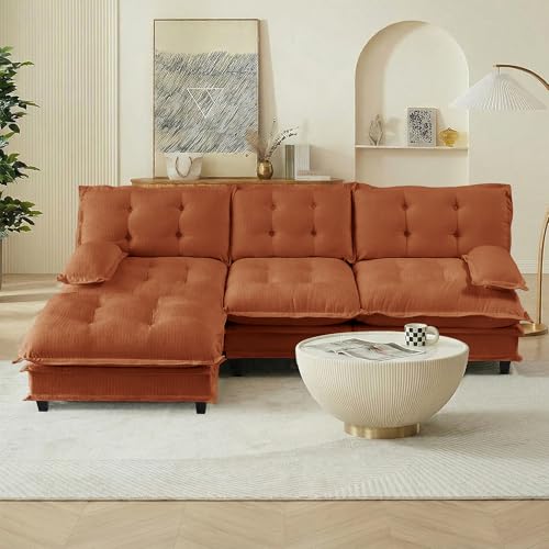 Image of 108 inch Sectional Sleeper Sofa with Ottoman, L Shaped Modular Deep Seat Couches for Living Room Apartment, Flexible Module Combination Cloud Sofa with Spring Support, Easy Assembly, Orange