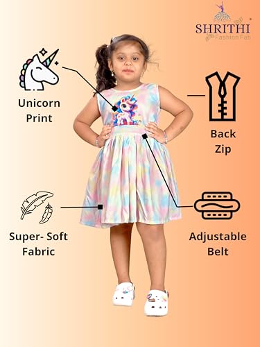 Image of Charming Kids Cotton Frock with Knee Length, Sleeveless Fit & Flare, Round Neck, Zipper Closure | Soft Casual Frock for Girls