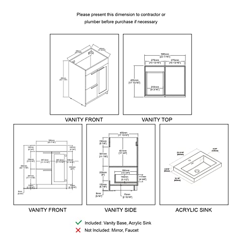 All Wood Freestanding Bathroom Vanity With Topmount Sink (Matte White, 24" W/Acrylic Sink) #TOP3