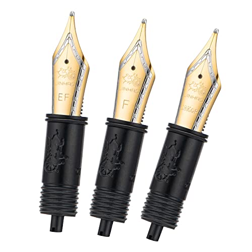 Set of 3 Jinhao 100 Fountain Pen Nibs with Black Section Feed (EF, F and M) Gold Trim-Compatible with Jinhao 100, 9036, 9065, 9016 and 9013