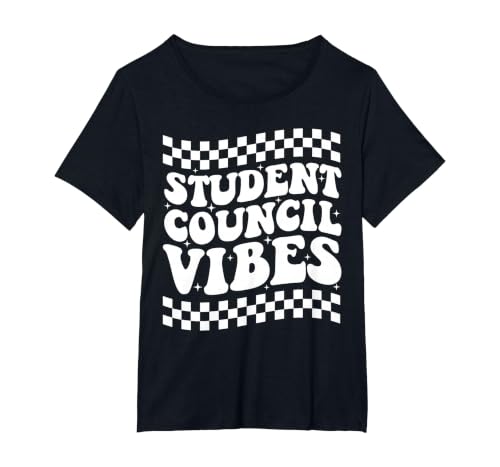 Student Council Vibes Retro Groovy School Student Council T-Shirt, Women's Plus, Black, 2X