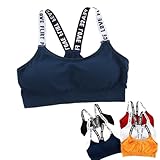 YRCR スポーツブラ ノンワイヤー パッド取り換え可 吸汗速乾 抗菌防臭 レディース ブラ ヨガウェア フィットネス 大きいサイズ 揺れない スポブラ (ネイビー)
