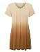 LL WT1085 Womens Dip Dye V Neck Short Sleeve Pleats Tunic Top XXXL BROWN
