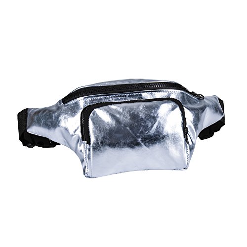 BFD One - Riñonera metálica brillante para hombre o mujer, talla única (turquesa) Plateado Riñonera de plata metálica Talla única