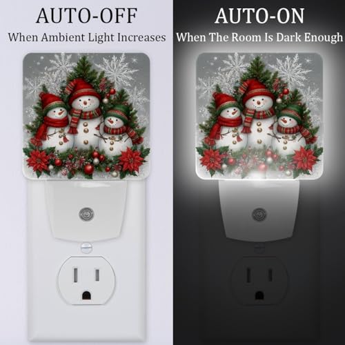 Image of NEWzone Christmas Snowman Family Night Light Set of 2, Auto Sensor LED Dusk-to-Dawn Nightlights, Plug-in Sensor Lamp for Bedroom Bathroom Kitchen Hallway Stairs Decorative