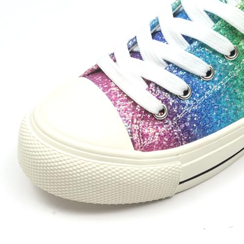 Rainbow Glitter Canvas Sneakers, Low Top Fashion Casual Shoes, White Laces3