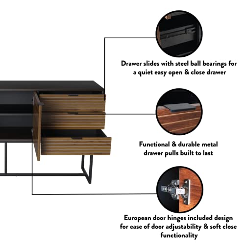 Dg Casa Rodello Modern 2 Doors Adjustable Shelf 3 Storage Drawers Metal Base & Pull Handle Buffet Cabinet Table Furniture For Living Room Kitchen Dining Entryway Hallway - Sideboard In Walnut & Black #TOP6