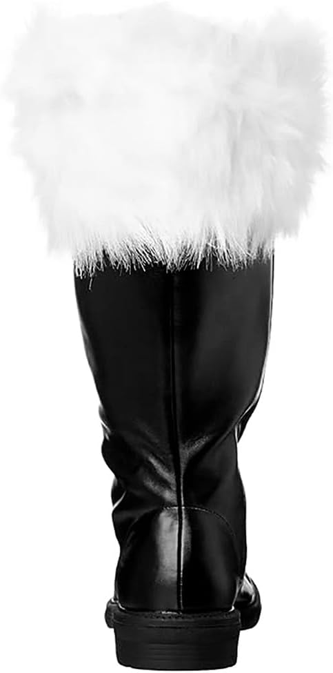 Men Santa Claus Boots with White Plush Cuffs Christmas Costume Shoes