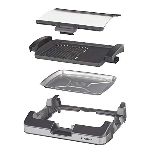 Cloer 6720 Barbecue-Grill mit Aluminium-Druckgussplatte, Antihaftbeschichtet, Glasdeckel, 2200 Watt, Grillfläche: 29 Barbecue-Grill, silber, schwarz