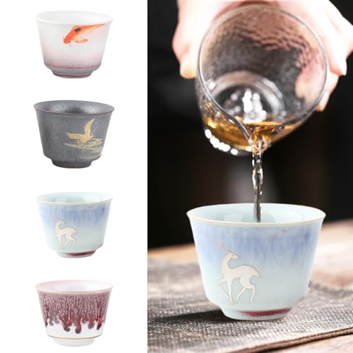 Wincal Set da tè Kung Fu Teacup, Set di Tazze in Ceramica Fatte a Mano in Stile Giapponese, Articoli per la casa Regalo, 4 Pezzi/Set