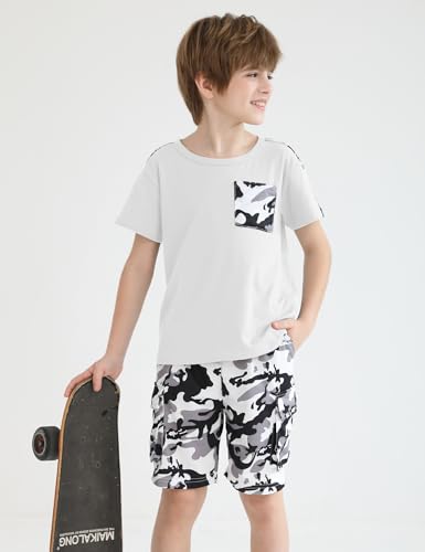 Image of mksodopy Boys Summer Outfit Set 2 Piece T Shirt and Camo Shorts Casual Clothes for Little Big Boys 5-16